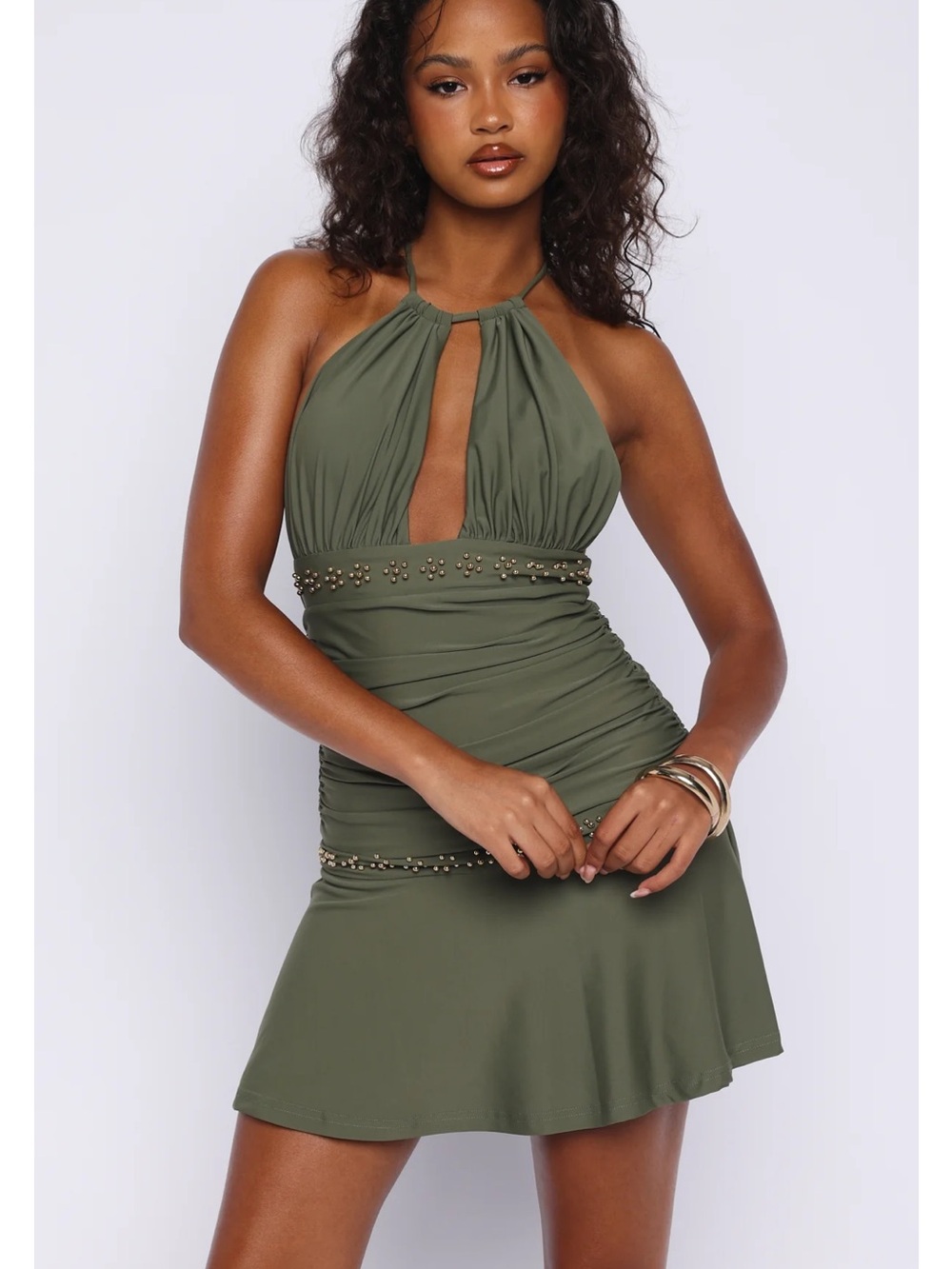 white fox - chase me baby mini dress in olivine